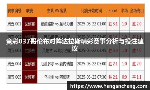 竞彩037哥伦布对阵达拉斯精彩赛事分析与投注建议